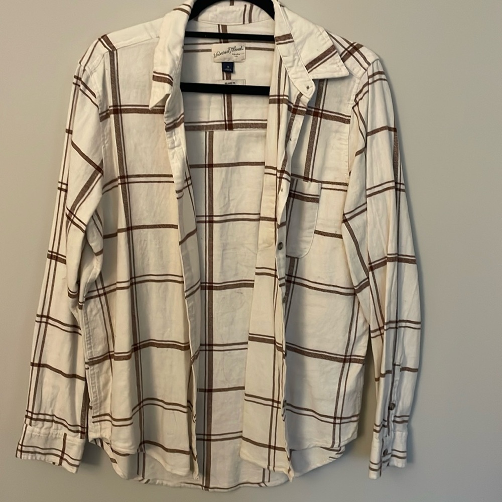 Universal thread cream and brown plaid flannel - size med - never worn